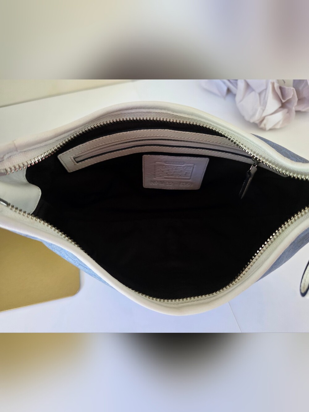 Coach Soho Signature Jacquard Hobo Shoulder Bag Denim Blue White Leather Y2K - Picture 9 of 13